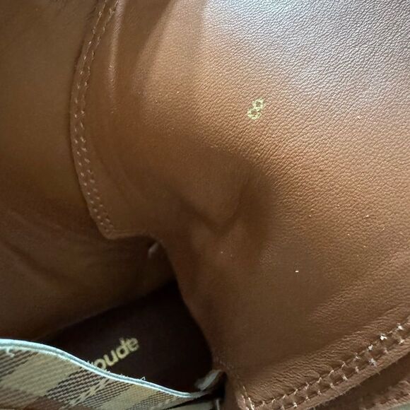 Women’s Larroude Olivia Patent Leather Platform Boot Size 8 Carmel Plaid - Picture 12 of 16